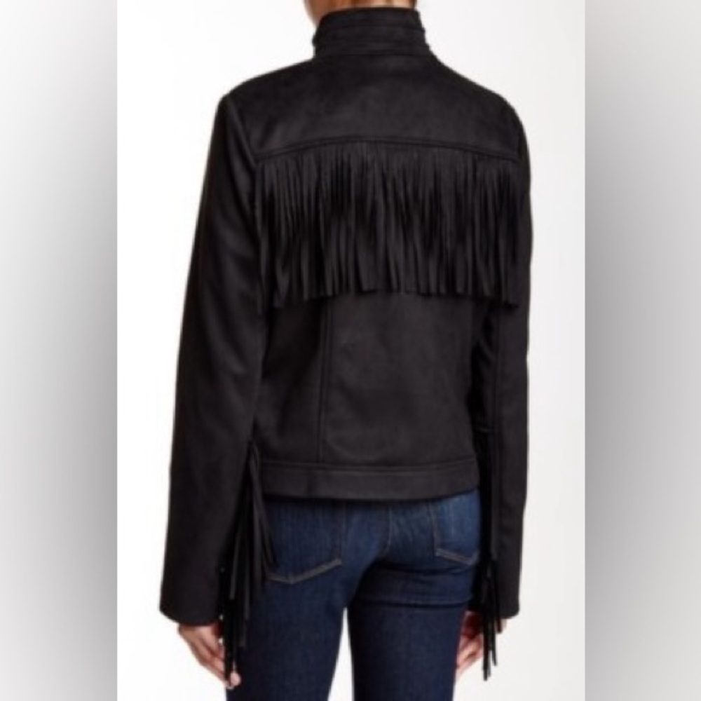 RACHEL Rachel Roy Black Leather Fringe Jacket